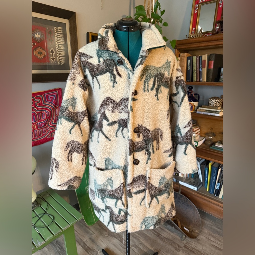 Vintage Horse Print Sherpa Coat
